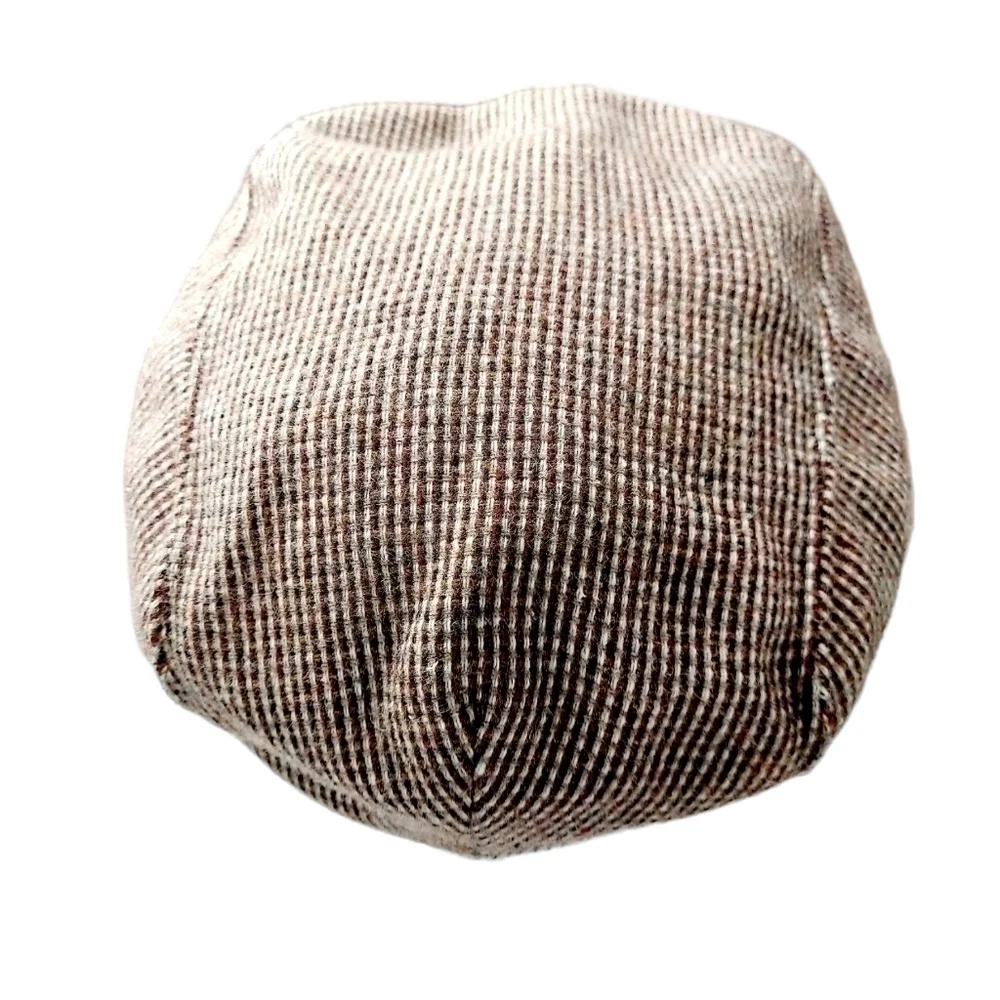 VTG Duckbill Newsboy Hat Wool Brown Herringbone Cap Cabbie Medium Made in USA